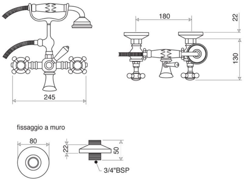 Gentry Home Настенный смеситель для ванны с ручным душем Mayfair sun-id-1389386 - Вид №3