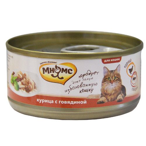 ПР0030893 Корм для кошек Курица с говядиной в нежном желе конс. 70г МНЯМС 