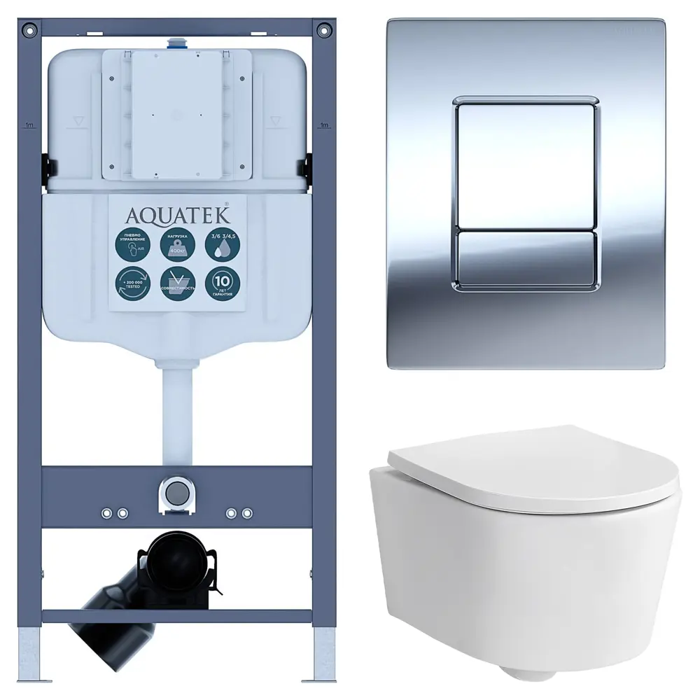Комплект инсталляции Aquatek Pneumo N 49 с безободковым унитазом Sensea Neo клавиша Aquatek Pnn-0000002 серая Pneumo N49 STLM-2080980