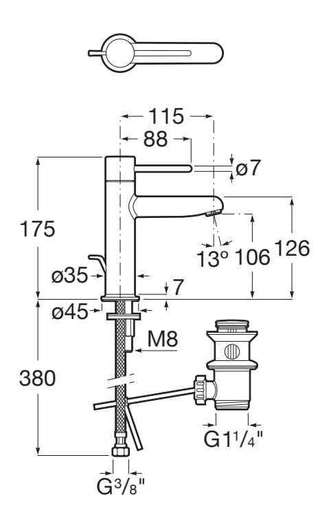 Смеситель для раковины из хромированной латуни с автоматическим сливом Roca Nu ARCH-00105740 - Вид №4