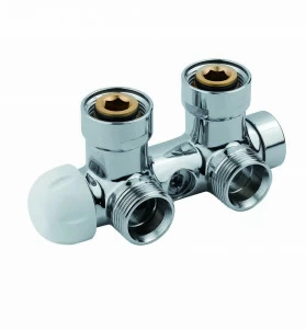 Carlo Poletti V37300R Клапан термостатический угловой одно/двухтрубный с бай-пасс, с подключением медной или пластиковой трубы. Межосевое расстояние 50 мм.