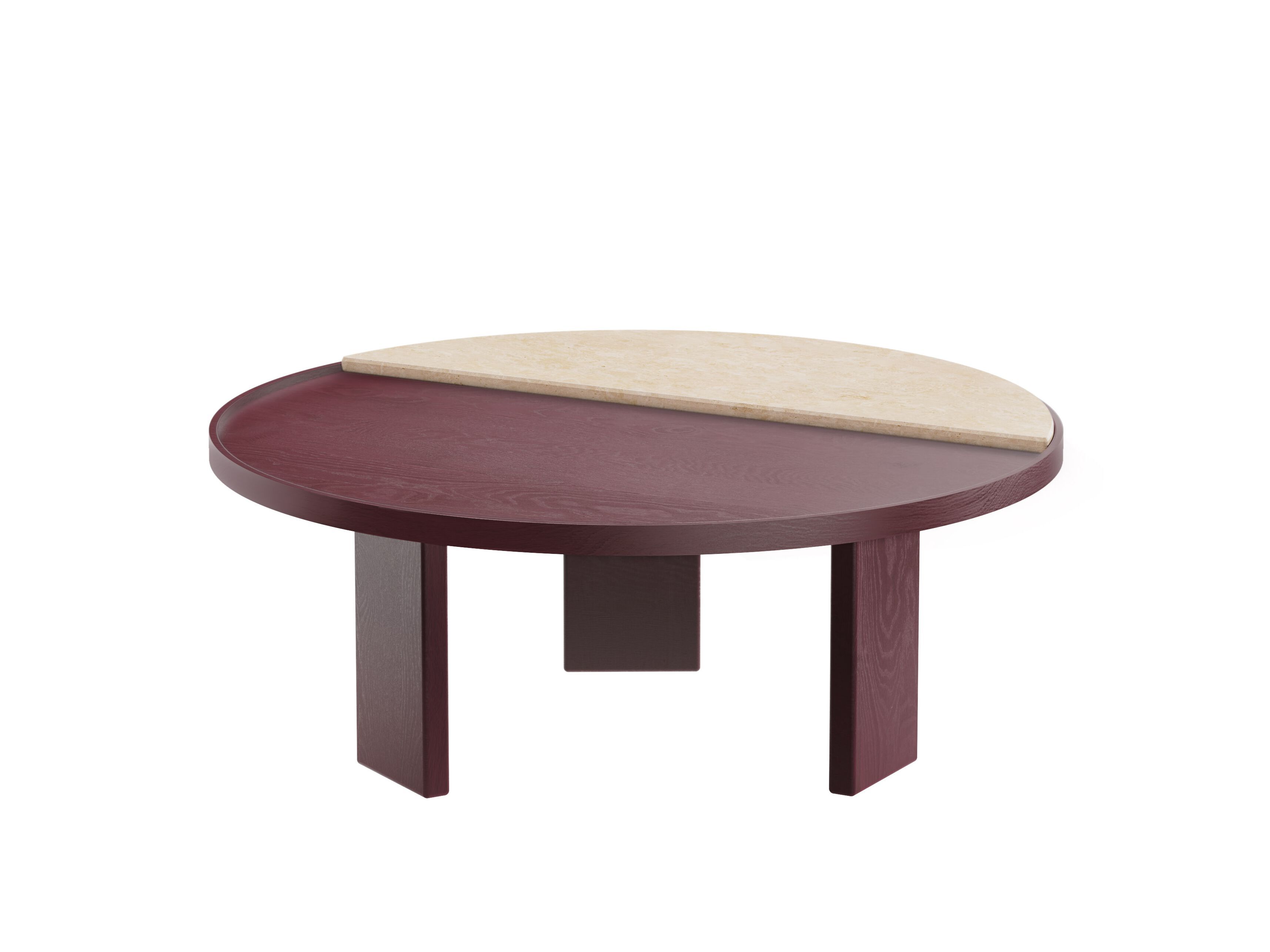 Круглый журнальный столик из дерева и травертина Noah Living Piet ARCH-00015296