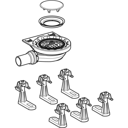 154.021.00.1 Сифон для душевых поддонов Geberit с шестью ножками, для душевой поверхности Setaplano, высота гидрозатвора 30 мм Geberit  - Вид №1