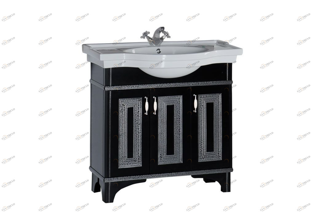 Тумба под раковину Aquanet Валенса 90 черный краколет/серебро sun-id-271688