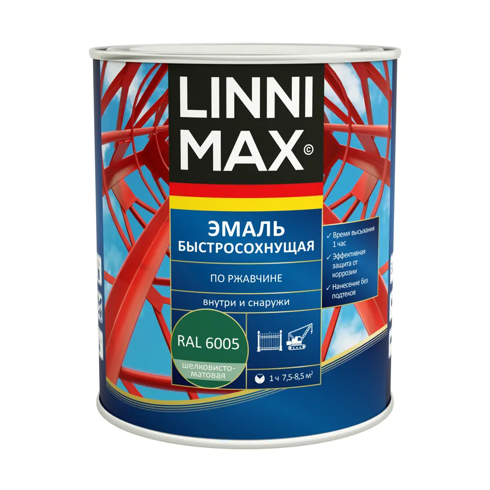 Грунт-эмаль по ржавчине Linnimax Быстросохнущая шелковисто-матовая цвет зеленый 0.75 л 89379727 STLM-2114577  - Вид №1