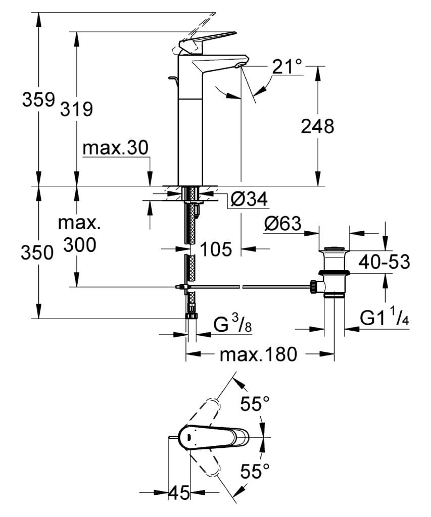 Однорычажный смеситель для раковины с ограничителем расхода Grohe Eurodisc Cosmopolitan ARCH-00031343 - Вид №2