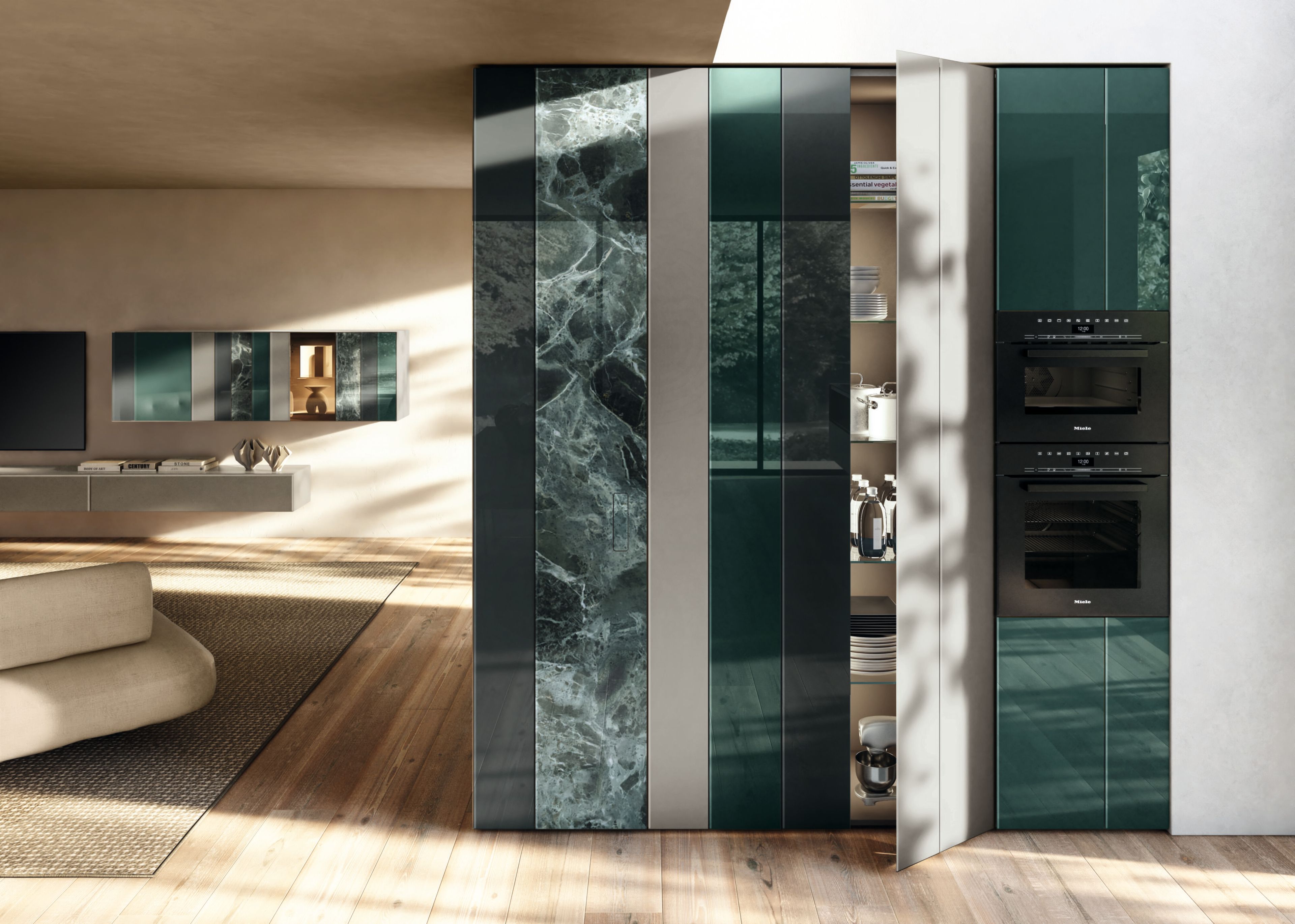 Деревянная и стеклянная кухня без ручек Lago N. O. W ARCH-00114032 - Вид №2