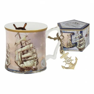 Кружка фарфоровая 0,4 л голубой "Парусник. Восход" CARMANI ПУТЕШЕСТВИЯ 00-3946513 Голубой;серый