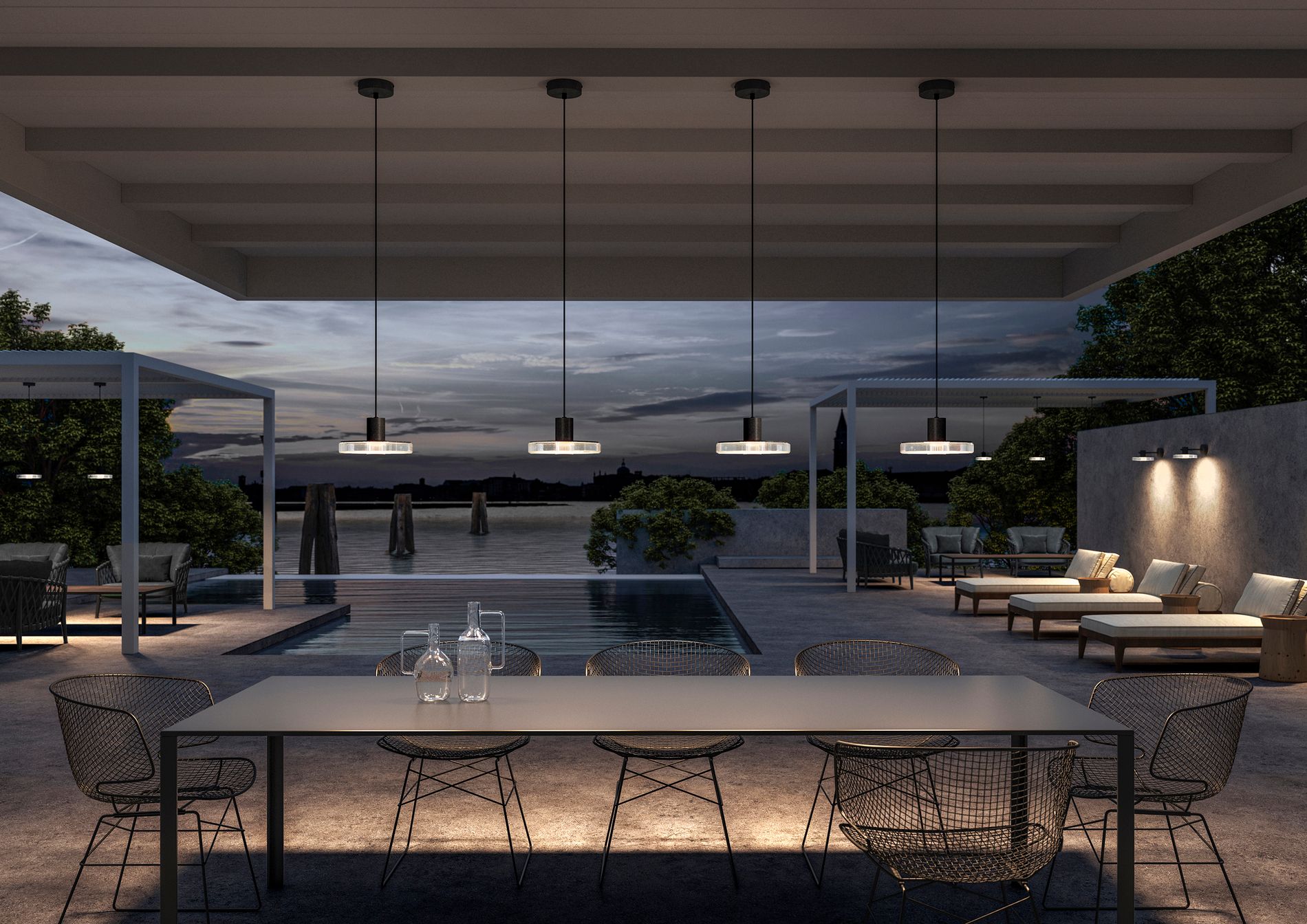 Алюминиевый и стеклянный открытый подвесной светильник Panzeri ARCH-00030134 - Вид №1