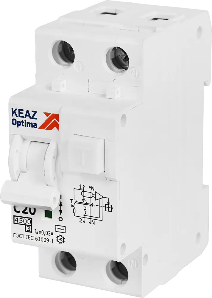 Дифференциальный автомат КЭАЗ Opti Din 2P 20А с защитой от утечек 89206634