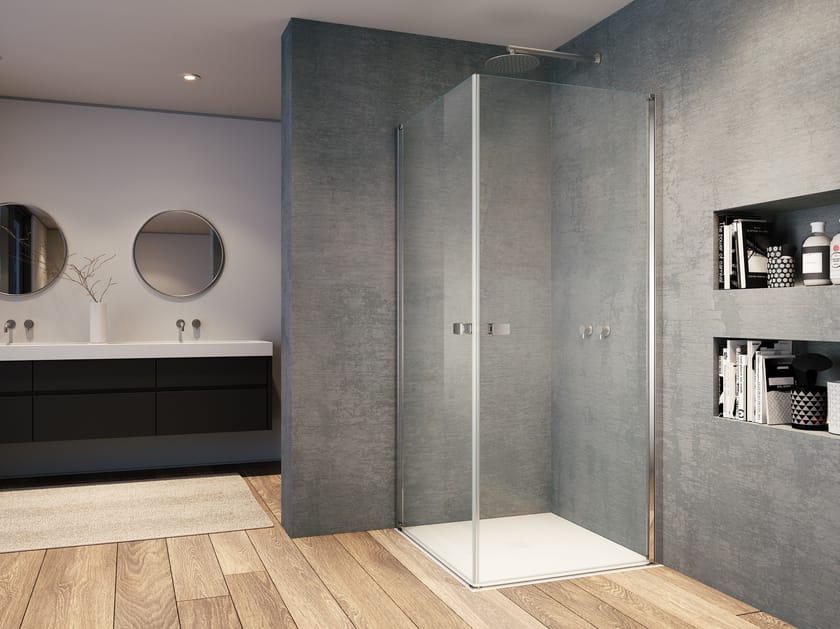 Стеклянная угловая душевая кабина с распашной дверью Provex Industrie Kombi ARCH-00068013