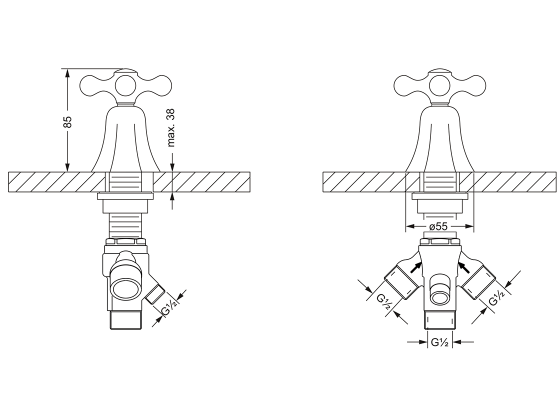 Переключатель на два положения ½", монтаж на борт ванны JOERGER Ramses 611.40.750.000 - Вид №1