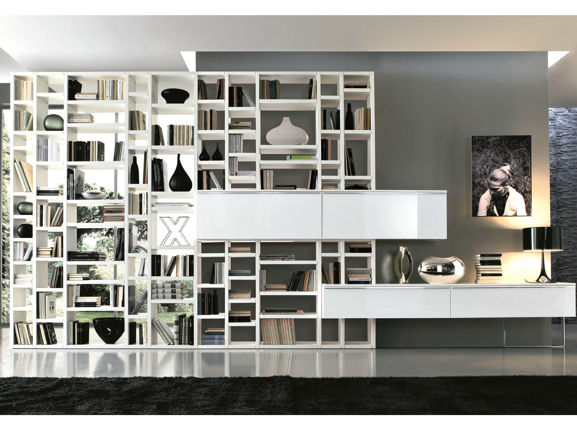 Секционный книжный шкаф с комодами и подвесным модулем MisuraEmme CROSSING ARCH-00021713