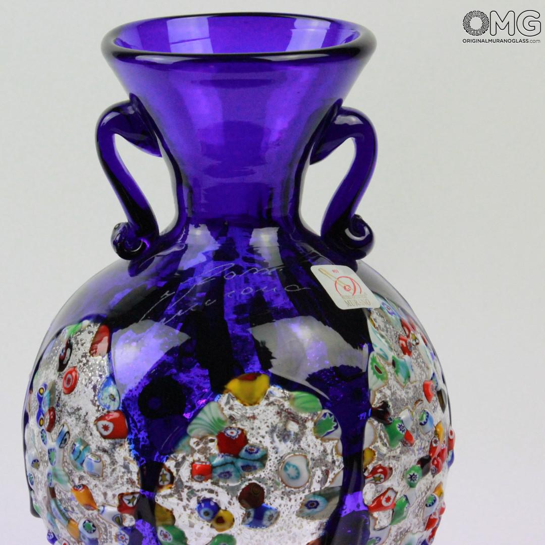 601 ORIGINALMURANOGLASS Ваза-сосуд Синяя Муррина Murrina blu - муранское стекло OMG 13 см  - Вид №1