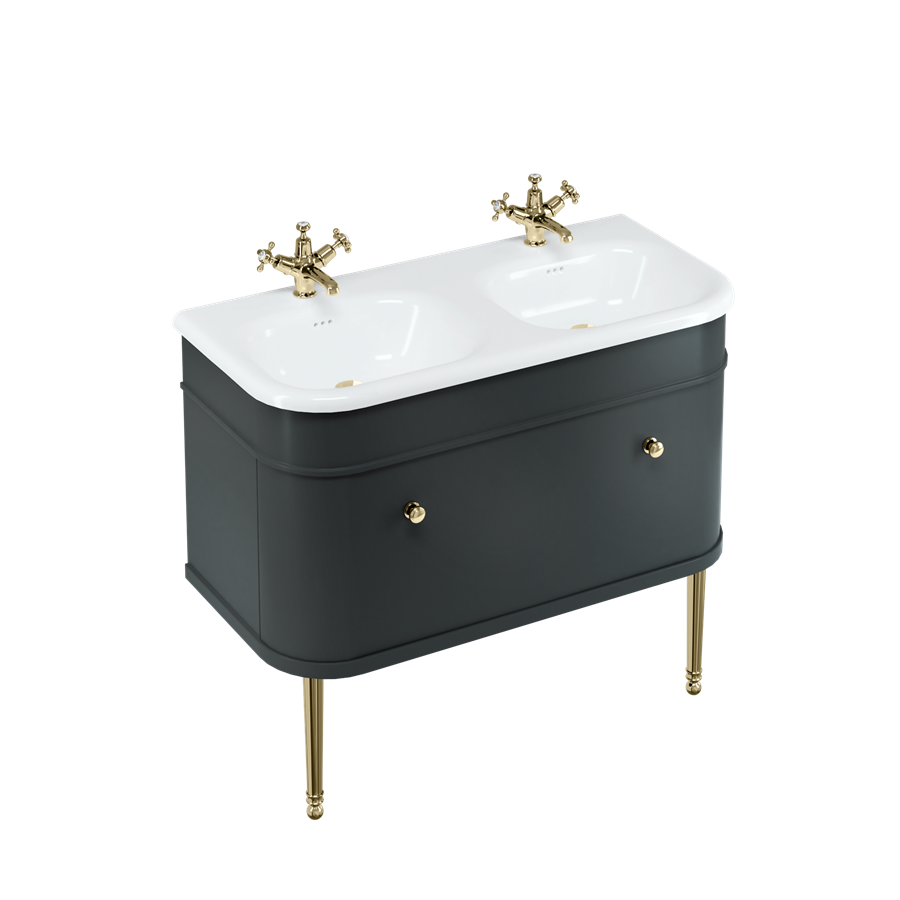 Burlington Chalfont Chalfont 1000мм Тумба с одним выдвижным ящиком - Матовый черный с хромированными ножками CH100MB-CHLEGCHR  - Вид №3