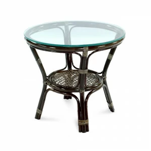 Столик кофейный стеклянный круглый Ellena ЭКО ДИЗАЙН CLASSIC RATTAN 129622 Бежевый;коричневый