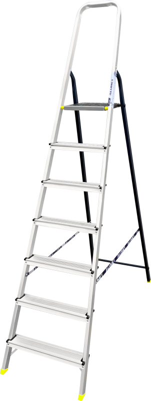 Стремянка комбинированная усиленная, алюминиевая со стальной задней ногой 7 ст ALUMET АМS7807