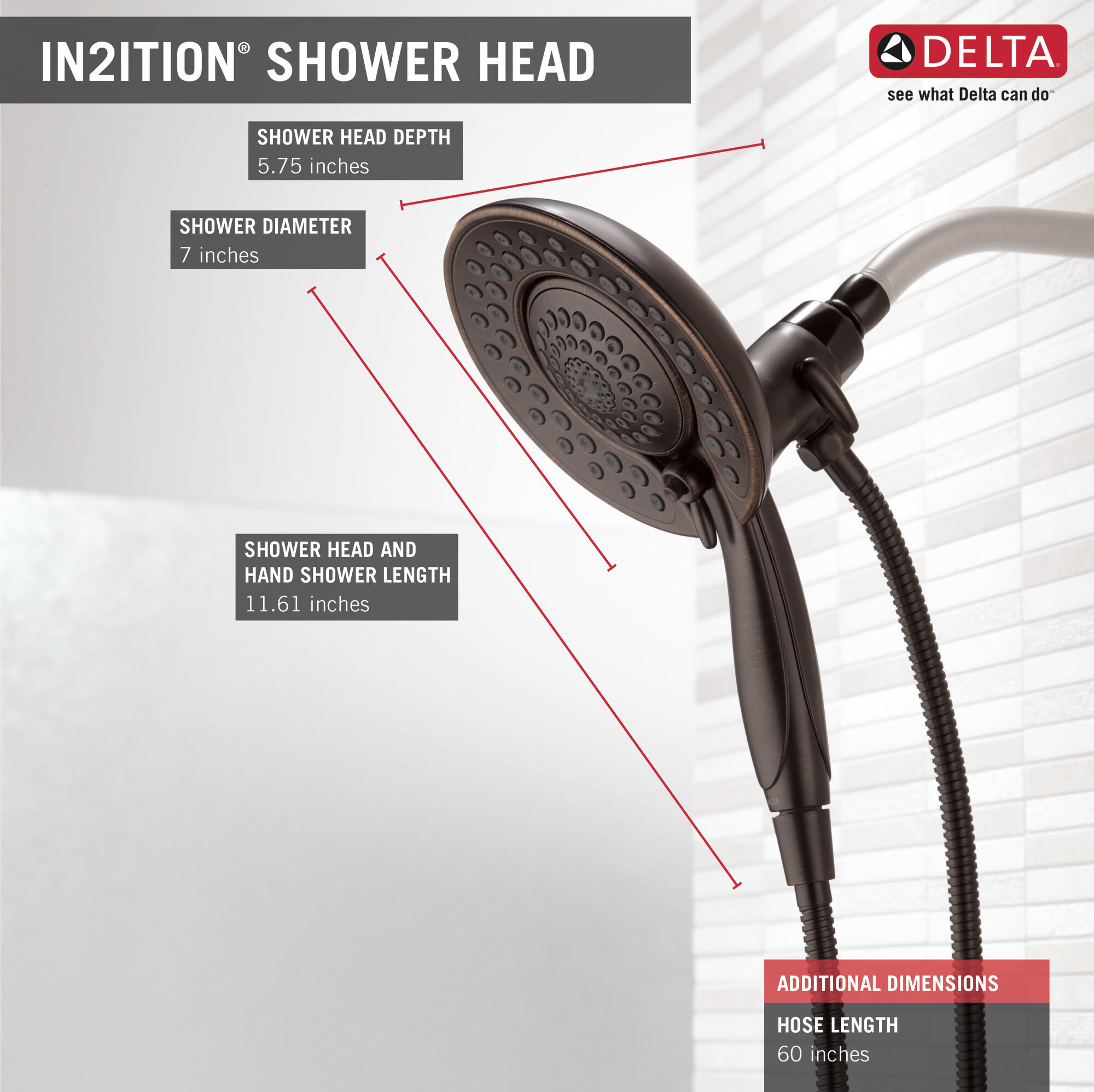 58569-RB-PK In2ition® Душ 2 в 1 с 5 настройками Delta Faucet Universal Showering Венецианская бронза  - Вид №6