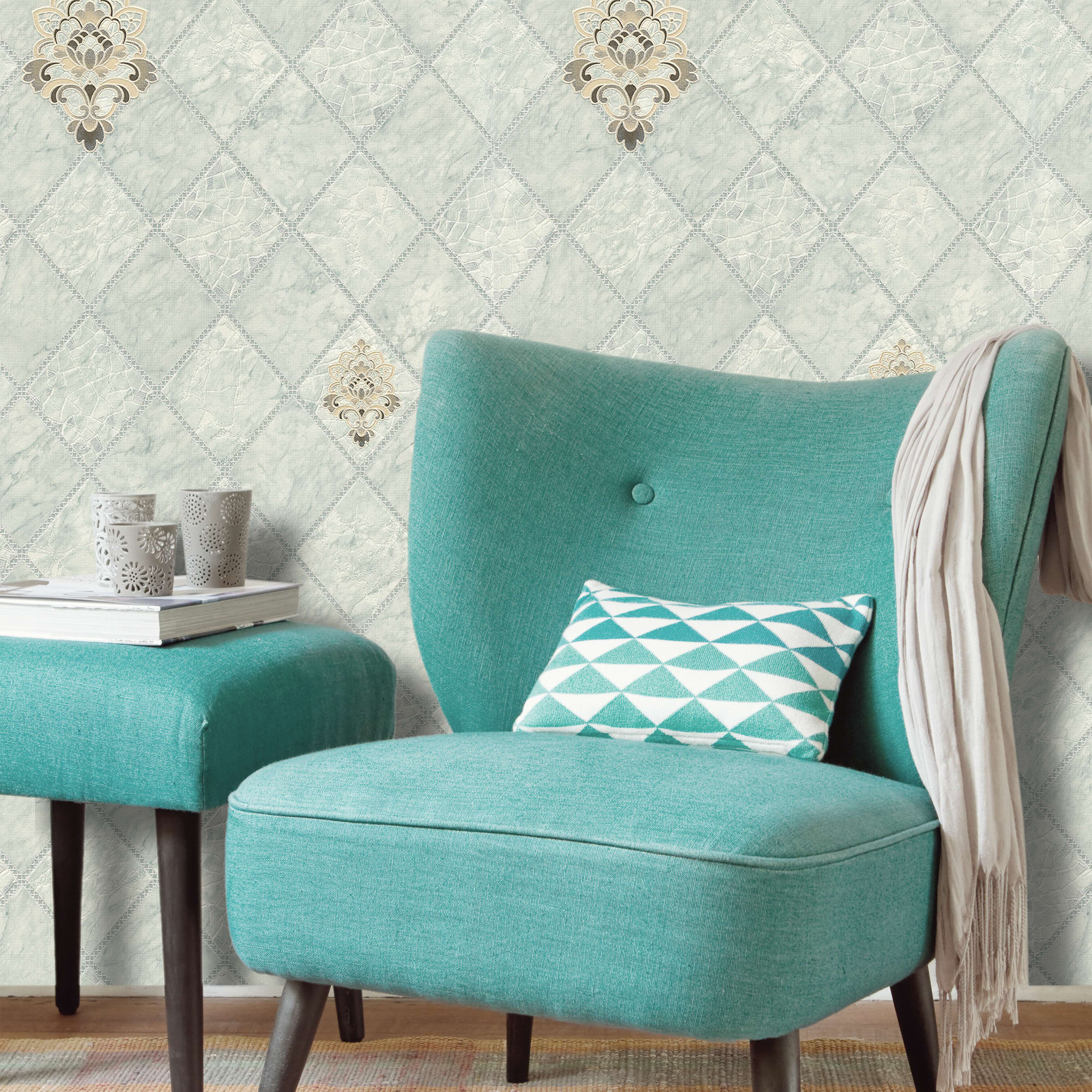 82399693 Обои виниловые зелёные 0.53 м 0217-3 Плитка Santreyd  - Вид №2