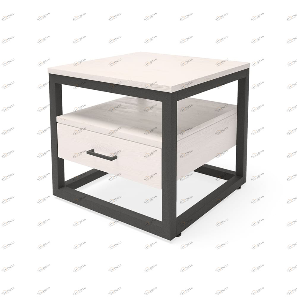 Тумбочка прикроватная для спальни светло-коричневая с полкой Neo Loft MILLWOOD TWINKLE 134467 Белый;черный 