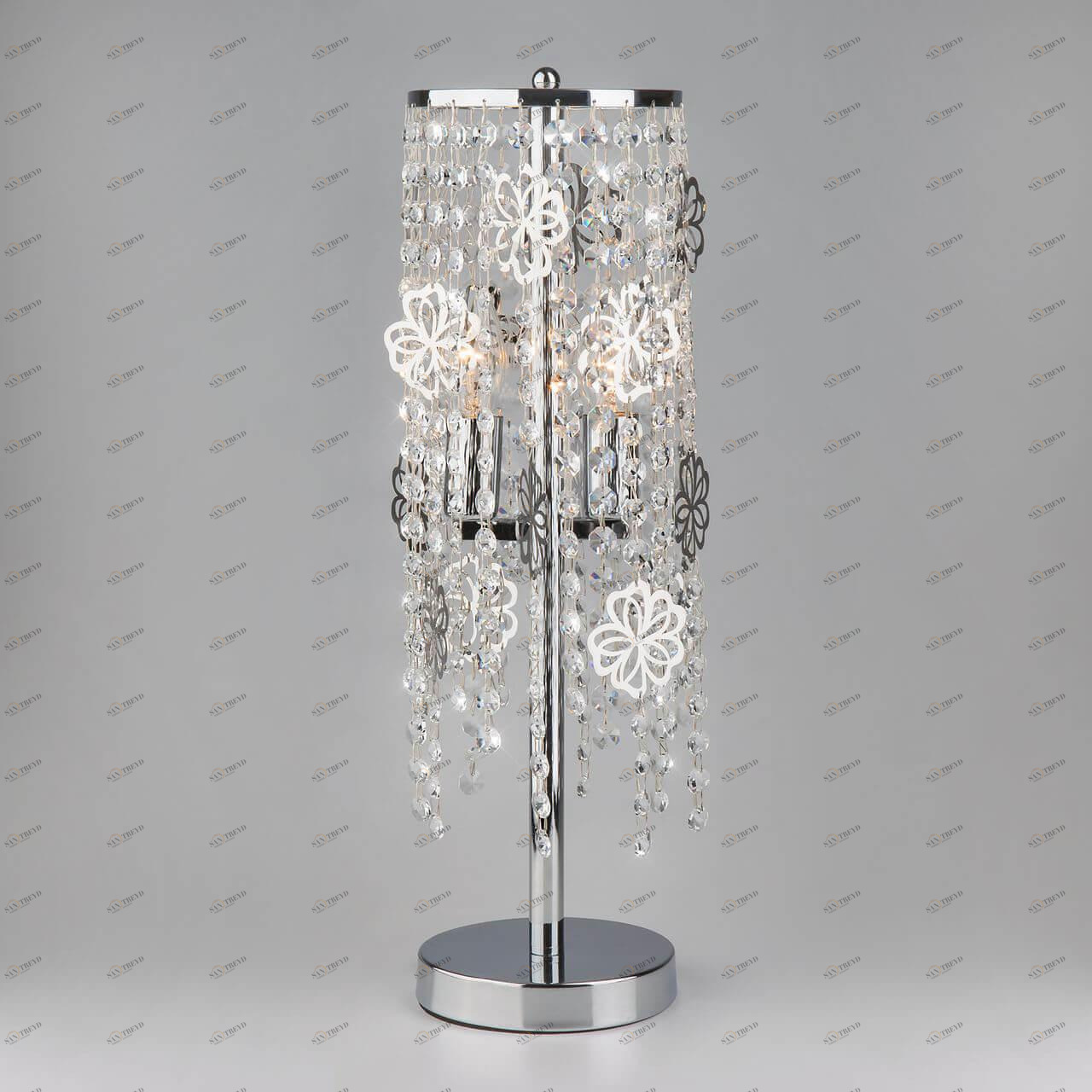 Лампа настольная цвета хром с хрусталем Strotskis Eurosvet 01035/2 EUROSVET FLOWER 00-3907301 Хром