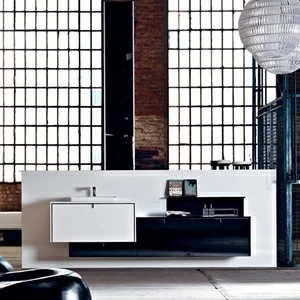 Комбинация ванной комнаты PV19 в отделке Volé J02 Mineralmarmo / 141 Bianco / 122 Nero MILLDUE PIVOT