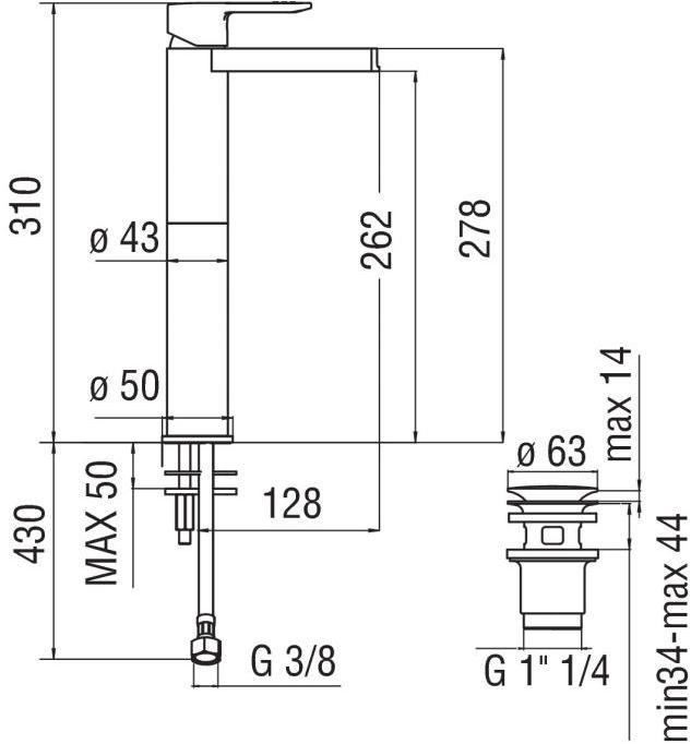 Nobili Rubinetterie Смеситель для раковины Waterfall с автоматическим сливом New road Rdc0128/2cr - Вид №2