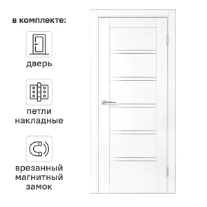 Дверь межкомнатная со стеклом Легда-28 60x190 см полипропилен цвет белое дерево с замком и петлями
