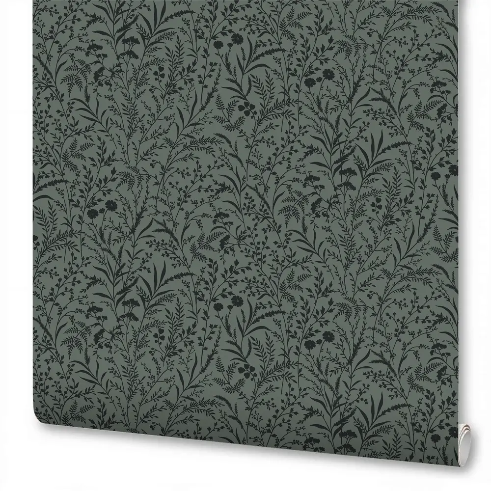 Wallsecret Scandy - Флизелиновые обои темно-зеленые с растительным узором 89395604 STLM-1577087