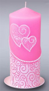 0557 Свеча пенек 17 x 7 см 515 г "Два сердца" розовый Омский Свечной