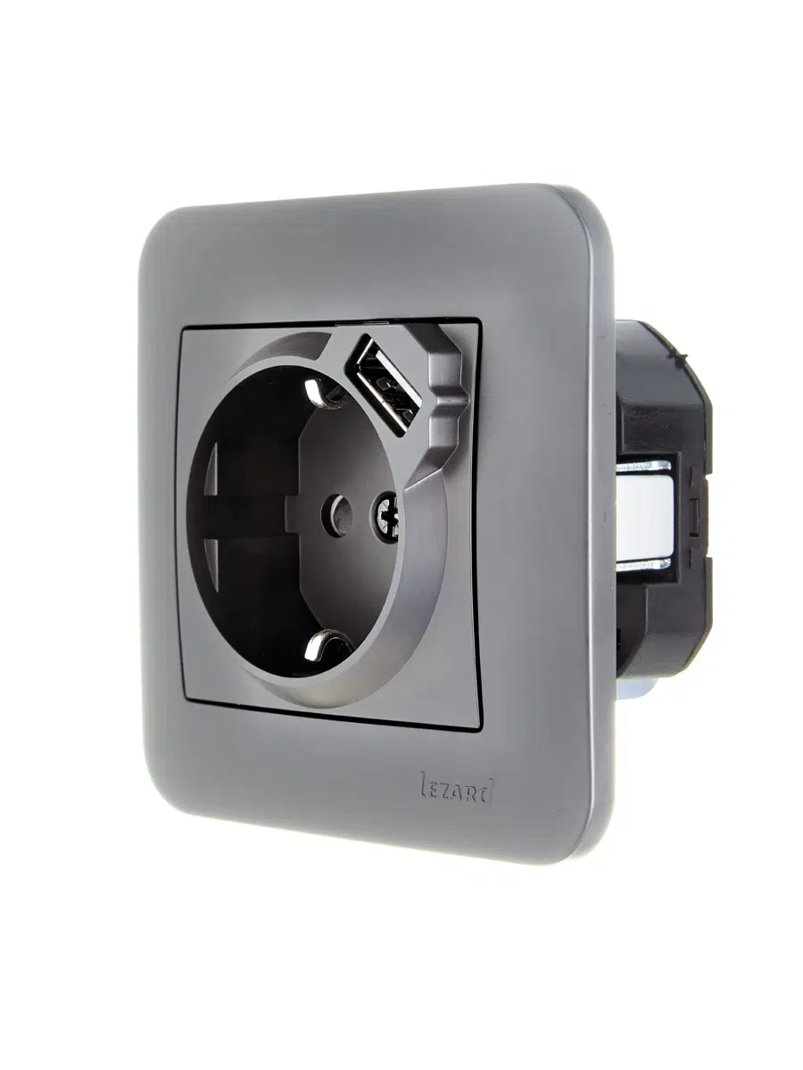 ASTI Розетка с/з + USB разъём платина LEZARD 7081-3535-181