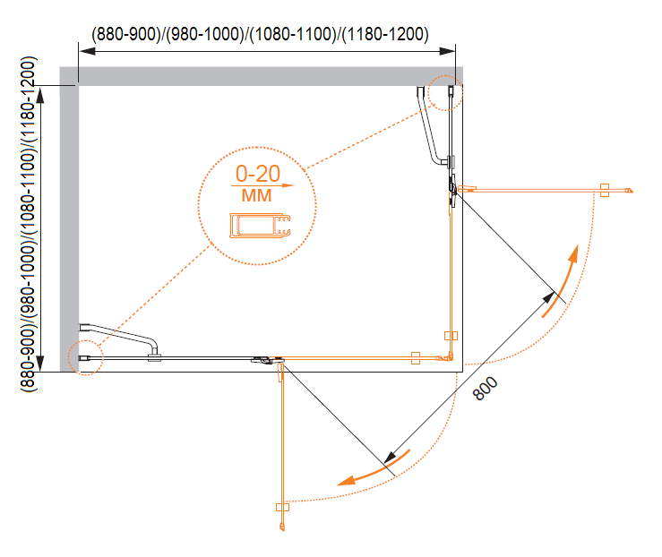 Душевой уголок CEZARES BERGAMO-W-A-2-120-P-Cr - Вид №3