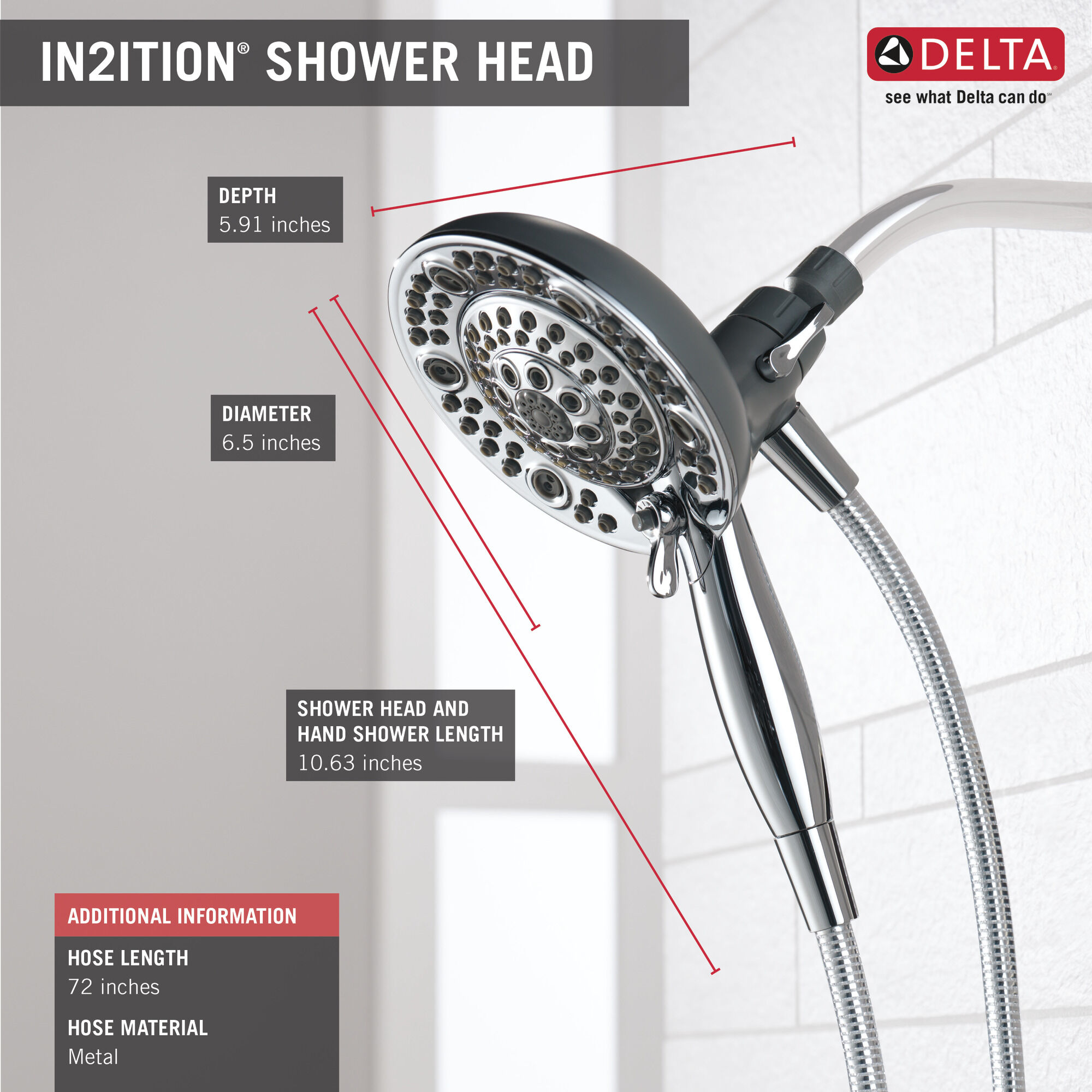 75587 In2ition® Душ 2 в 1 с 5 настройками Delta Faucet Universal Showering Хром  - Вид №2