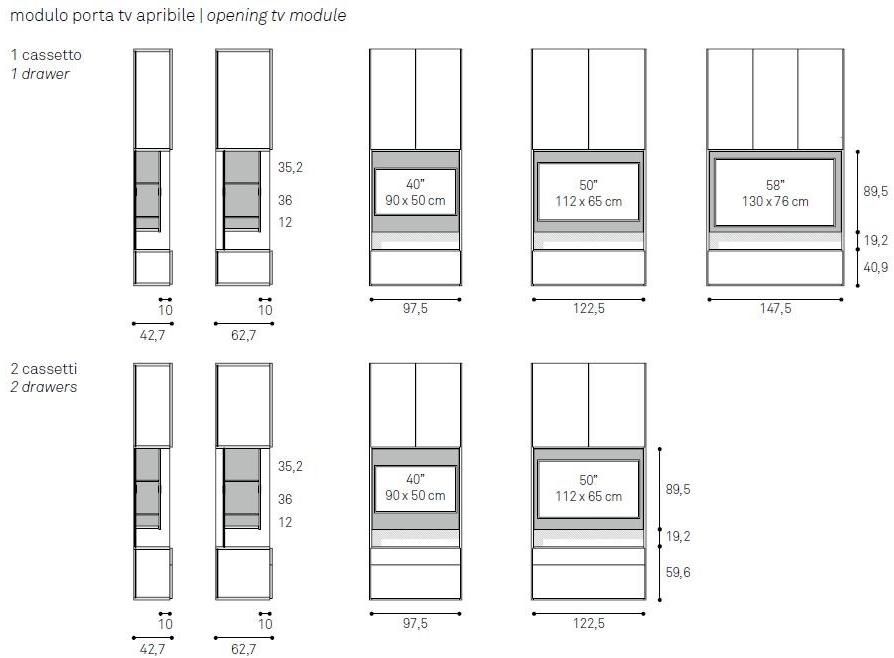 Caccaro Оборудованная стенка с открывающейся тумбой под телевизор Grid sun-id-1397498 - Вид №6
