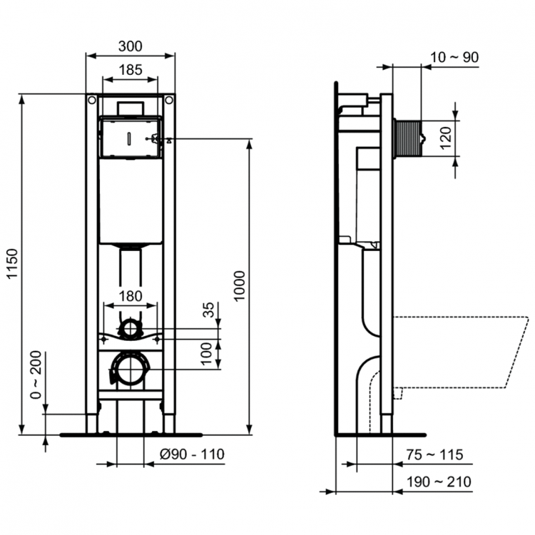 WA330101 3 в 1 I.life A Промо-комплект с инсталляцией PROSYS ECO FRAME M E233267, унитазом i.life A T471701 и сидением и крышкой T453001 Ideal Standard PROSYS ECO FRAME i.life  - Вид №11