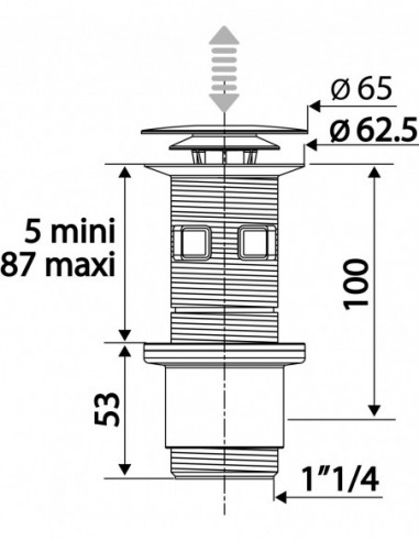122900 005 00  Универсальный слив Cut & Click черный для умывальника или умывальника, переключаемый, h. 100 мм Valentin Чернить  - Вид №2