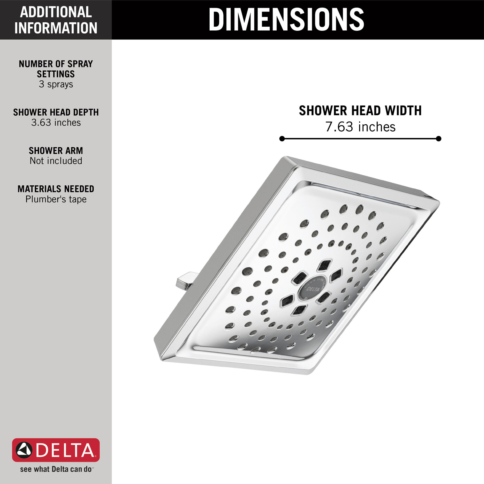 75355C H2Okinetic® 3-х позиционная душевая лейка Raincan Delta Faucet DELTA Хром - Вид №2