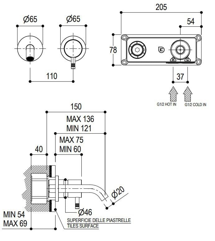 Настенный однорычажный смеситель для раковины Ritmonio Diametro35 ARCH-00035425 - Вид №2