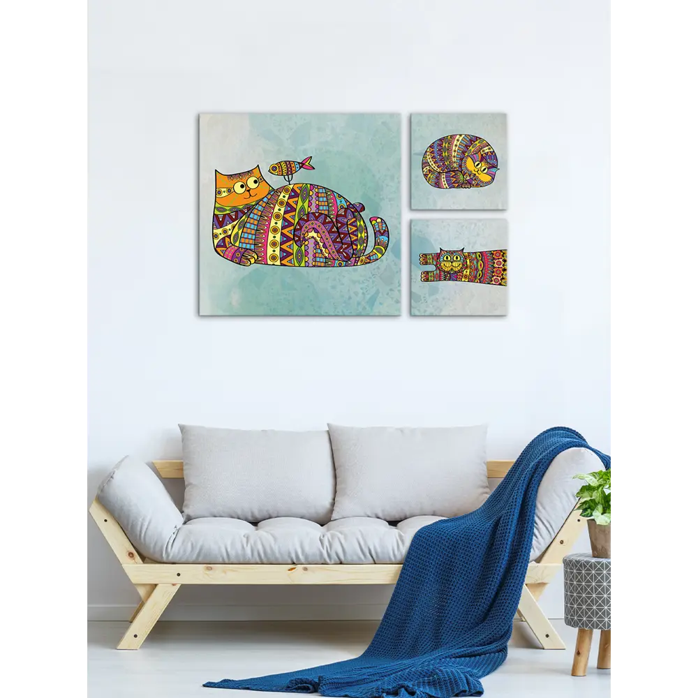 Картина на МДФ Яркие коты 30x60 см 3 шт POSTERMARKET STLM-2191216 - Вид №3