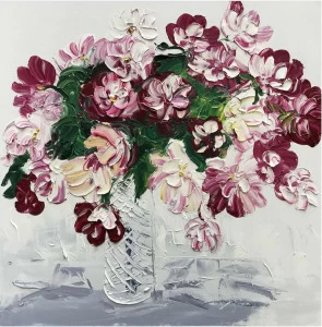 Картина на холсте 100х100 см "Алый букет" EVENHOME КАРТИНЫ МАСЛОМ 130036 Бежевый;розовый;серый;разноцветный