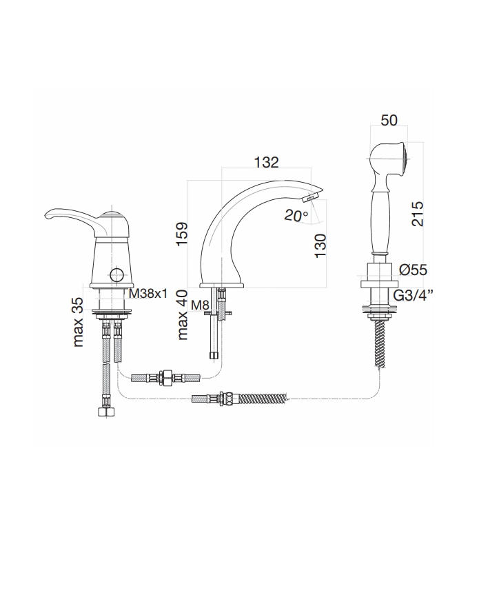 47ZZ5105 Смеситель на борт ванны , бронза Fiore JAFAR  - Вид №2