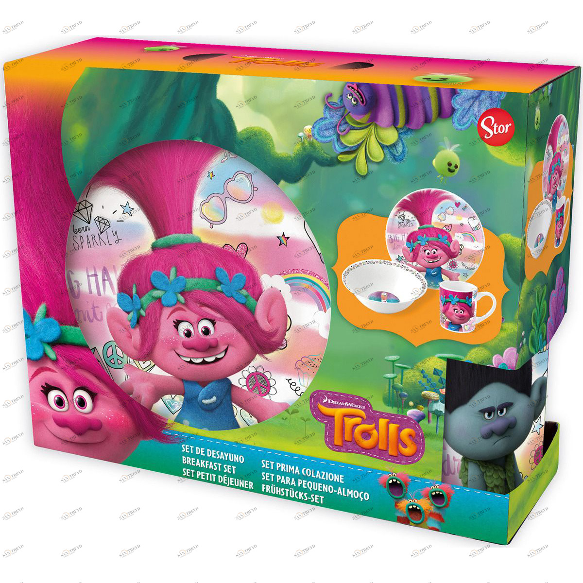 Набор детской керамической посуды в подарочной упаковке "Тролли. Краски", 3 предмета STOR ТРОЛЛИ 335871 Розовый Santreyd 