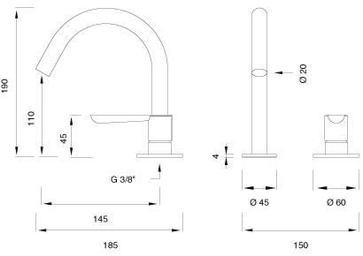 Ceadesign Смеситель для умывальника на 2 отверстия, нержавеющая сталь Lutezia plus Ltz 26 - Вид №1
