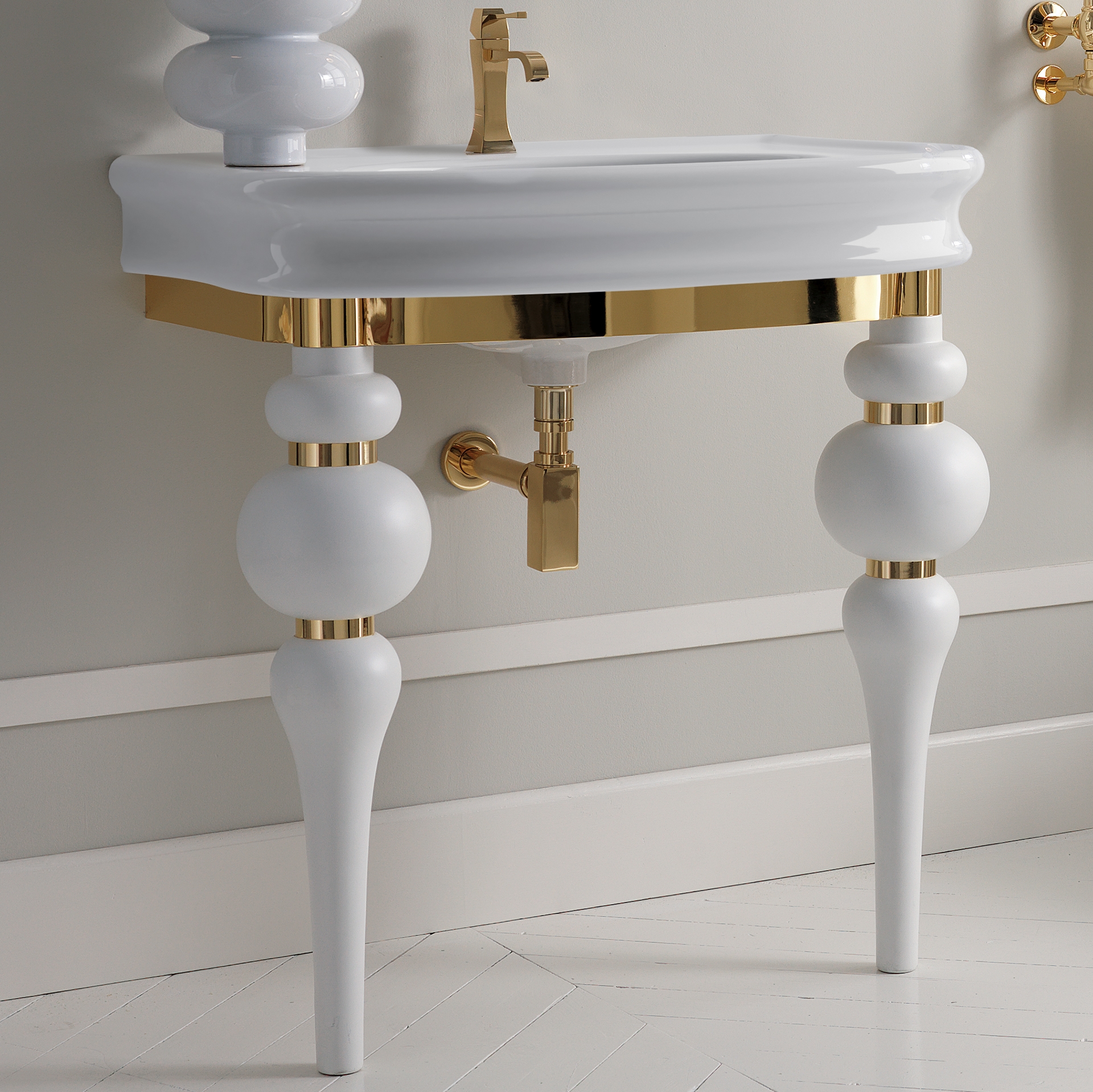 VV3090 3SC Консоль Via Veneto с умывальником и сифоном LA12, белый матовый Classico Treesseci 3SC