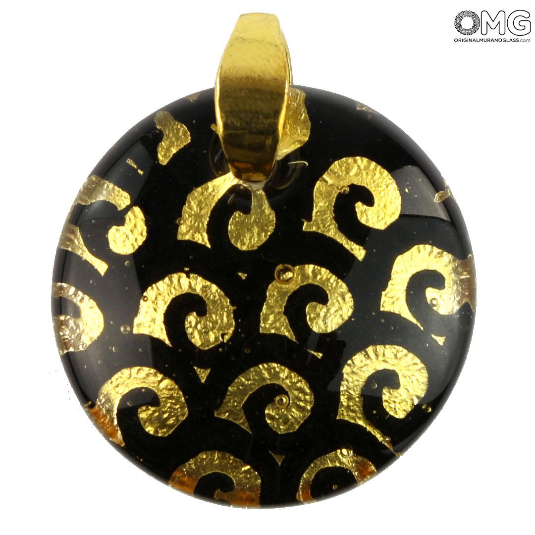 4009 ORIGINALMURANOGLASS Круглая чёрная подвеска с золотом - муранское стекло OMG 5 см  - Вид №1