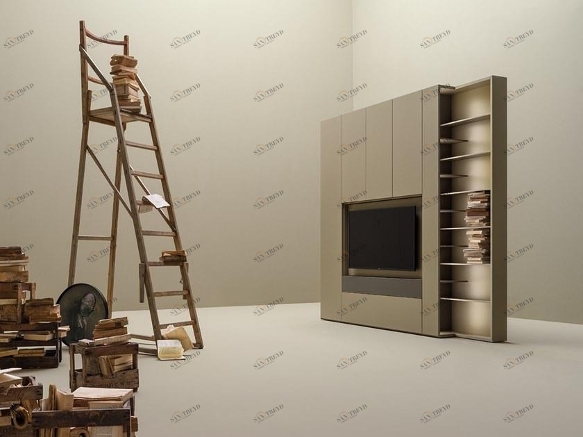 Caccaro Оборудованная стенка с открывающейся тумбой под телевизор Grid sun-id-1397498