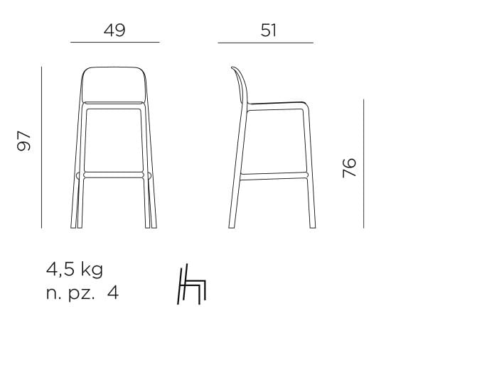 Высокий стекируемый барный стул из стекловолокна Nardi Bora-Riva-Costa ARCH-00054484 - Вид №6