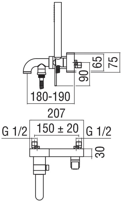 Nobili Rubinetterie Смеситель для ванны настенный с ручным душем Cube Cb00510cr - Вид №1