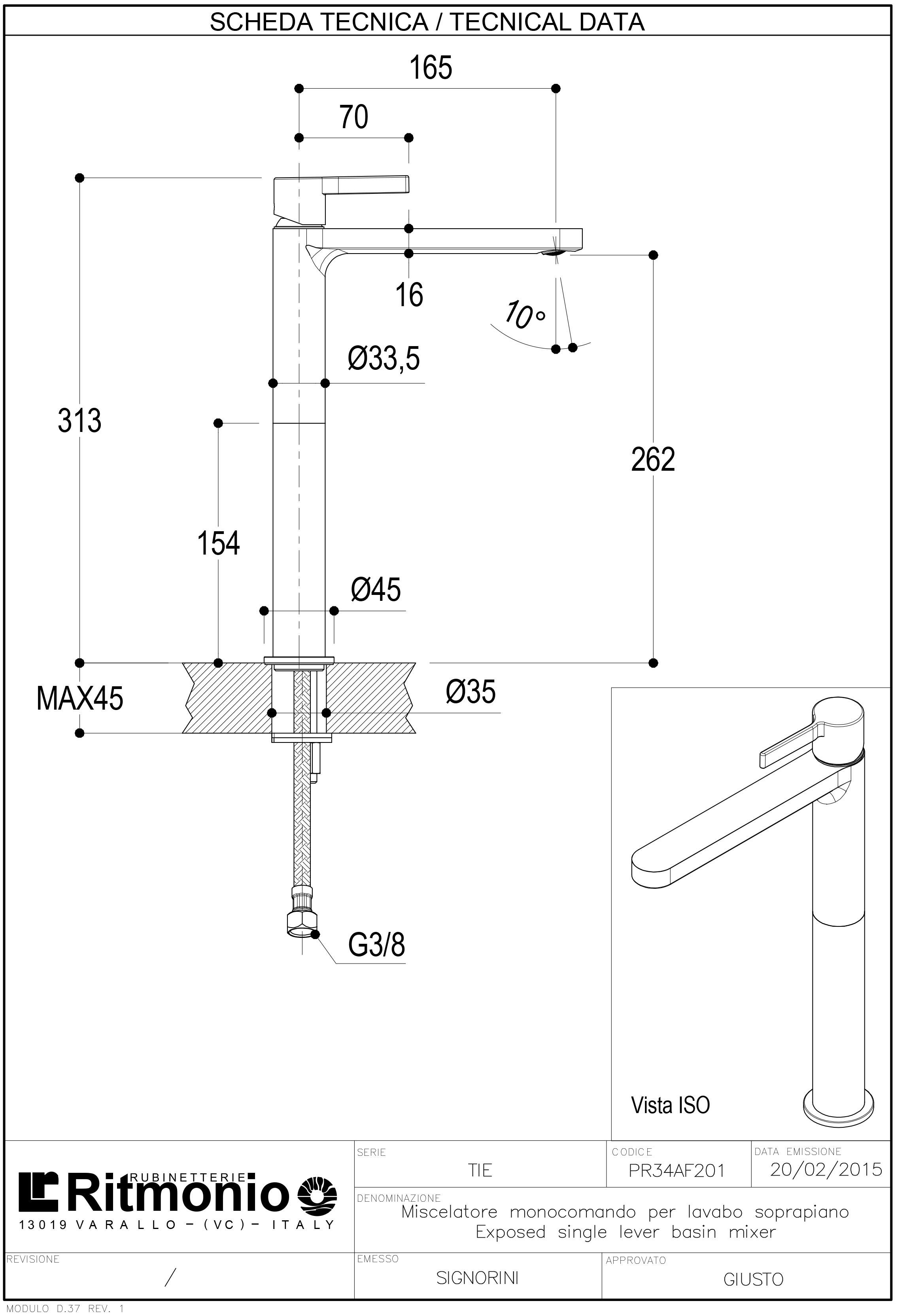 Смеситель для раковины с одним отверстием Ritmonio Tie ARCH-00054402 - Вид №2
