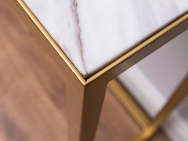 Консоль металлическая золотая с мраморной столешницей FOR MISS  263967 Белый;золото  - Вид №5